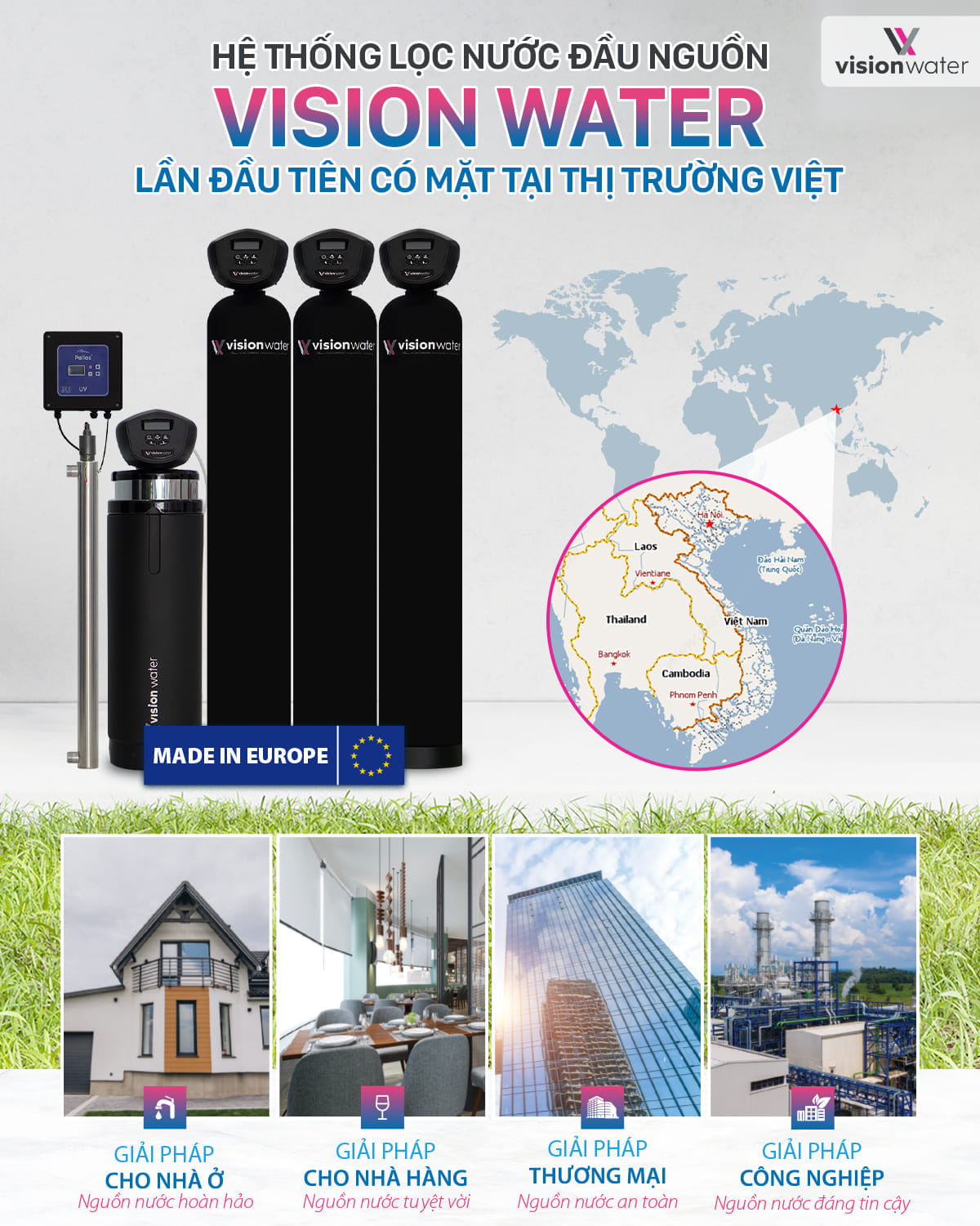 Hệ thống lọc nước đầu nguồn Vision Water là sản phẩm lọc nước có độ phủ sóng rộng và được yêu thích trên toàn thế giới