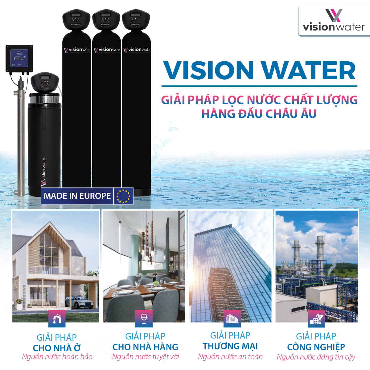 Lọc tổng Vision Water mang đến người tiêu dùng các giải pháp lọc nước chất lượng hàng đầu châu Âu